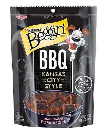 381558 17 Oz Beggin Bbq Kansas City Style Pork Dog Treats - Case Of 4