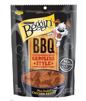 381559 17 Oz Beggin Bbq Carolina Style Chicken Dog Treats - Case Of 4