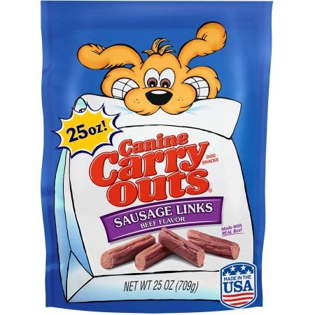 799633 25 Oz Canine Carry Outs Sausage Links Beef Flavor Dry Dog Treats - Case Of 6