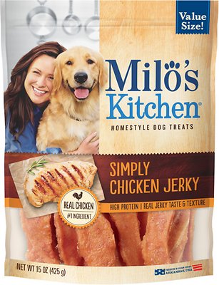 799964 12.5 Oz Milos Kitchen Simply Chicken Jerky Dog Treats - Case Of 4