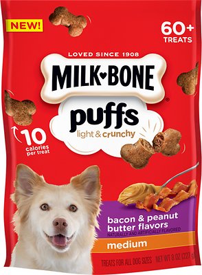 799958 8 Oz Milk-bone Puffs Bacon & Peanut Butter Flavors Crunchy Dog Treats - Case Of 4