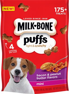 799960 8 Oz Milk-bone Puffs Bacon & Peanut Butter Flavors Crunchy Dog Treats - Case Of 4