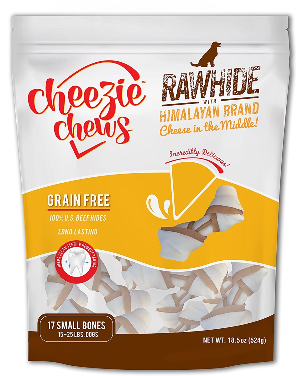 134553 3-4 In. Cheezie Chews Rawhide Knot Small Bone - Pack Of 17