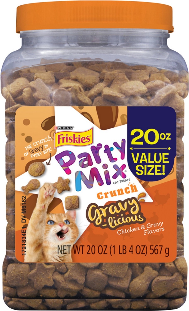050495 20 Oz Friskies Party Mix Gravylicious Chicken & Gravy Flavors Cat Treats - Case Of 3