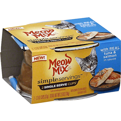 799723 1.3 Oz Meow Mix Simple Servings Cat Food With Real Tuna & Salmon In Sauce - Case Of 12