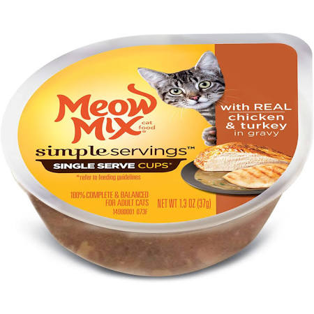 799727 1.3 Oz Meow Mix Simple Servings Cat Food, Chicken & Turkey - Case Of 12