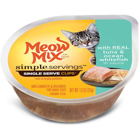 799722 1.3 Oz Meow Mix Simple Servings Cat Food, Tuna & Fish - Case Of 12