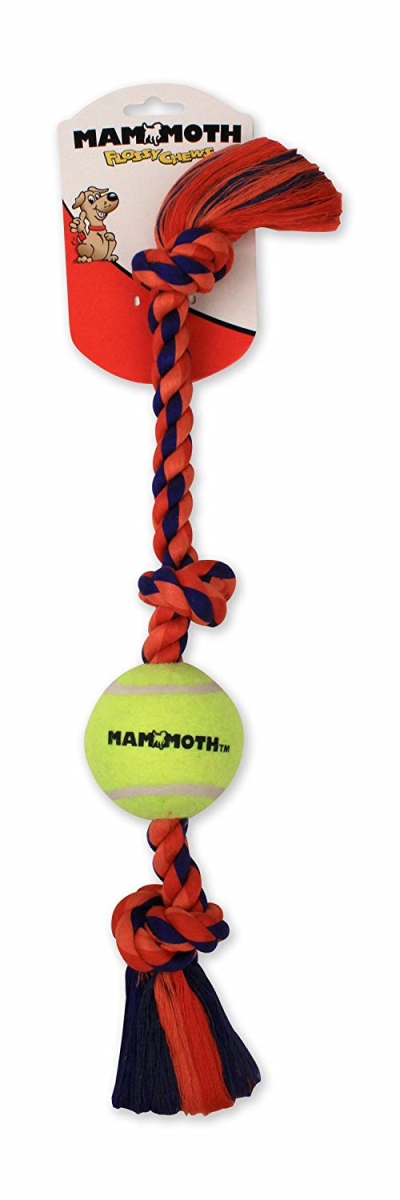 467221 20 In. Flossy Chews Color Tug With Tennis Ball, 3 Knot - Medium