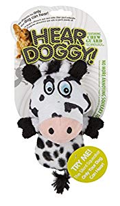 786179 Hear Doggy Mini Flattie Cow With Chew Guard Plush Silent Squeak Dog Toy