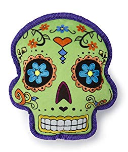 786159 Godog Sugar Skulls With Chew Guard Technology Squeaker Dog Toy - Green, Large