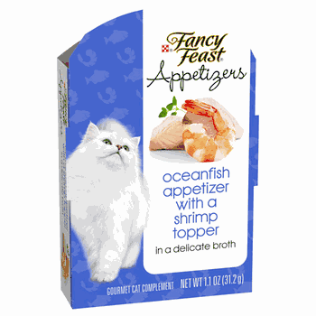 050290 1.1 Oz Fancy Feast Appetizers Oceanfish With Shrimp Topper Cat Treat - Pack Of 10