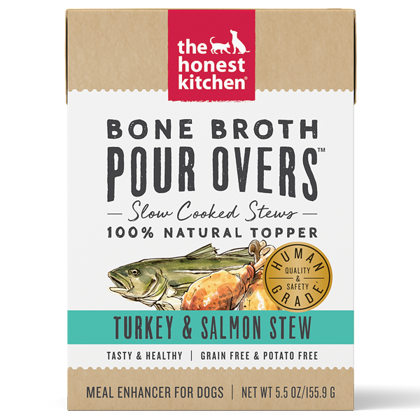 834163 5.5 Oz Dog Pour Overs Grain Free Bone Broth Turkey & Salmon Stew For Dog - Pack Of 12