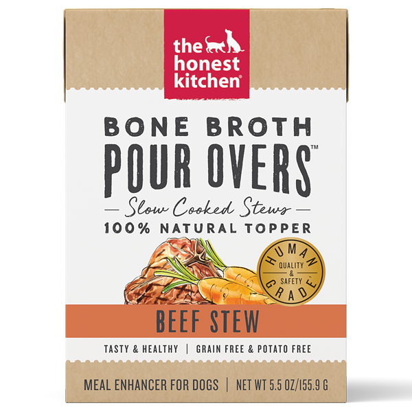 834164 5.5 Oz Dog Pour Overs Grain Free Bone Broth Beef Stew Food - Pack Of 12