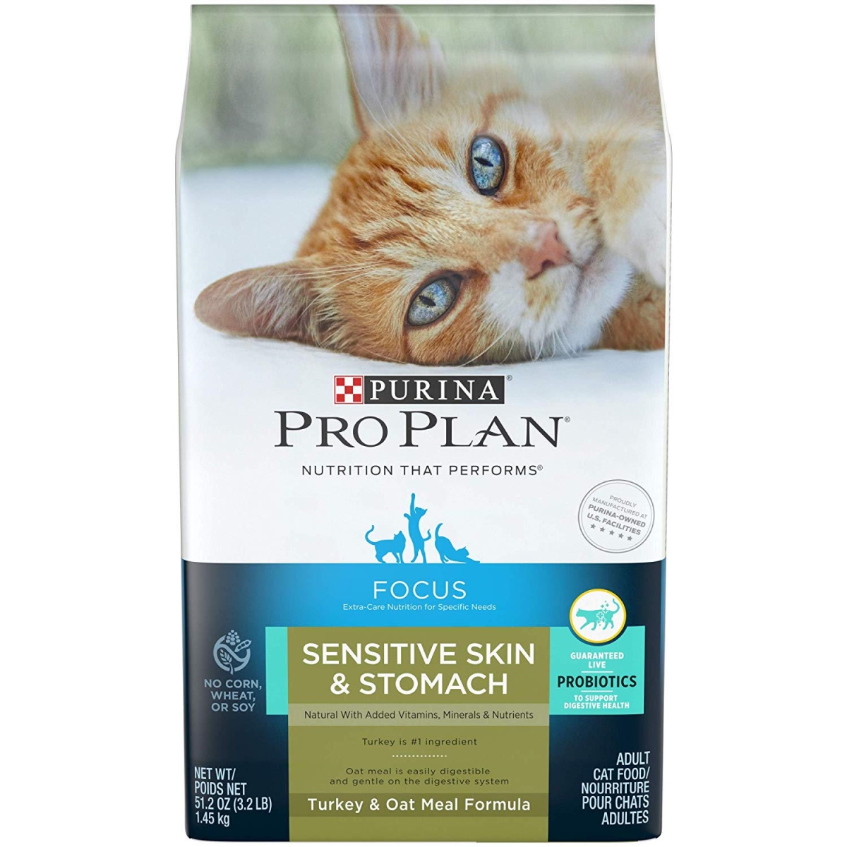 381584 3.2 Lbs Pro Plan Focus Sensitive Skin & Stomach Natural Turkey & Oat Meal Formula Adult Dry Cat Food - Pack Of 6