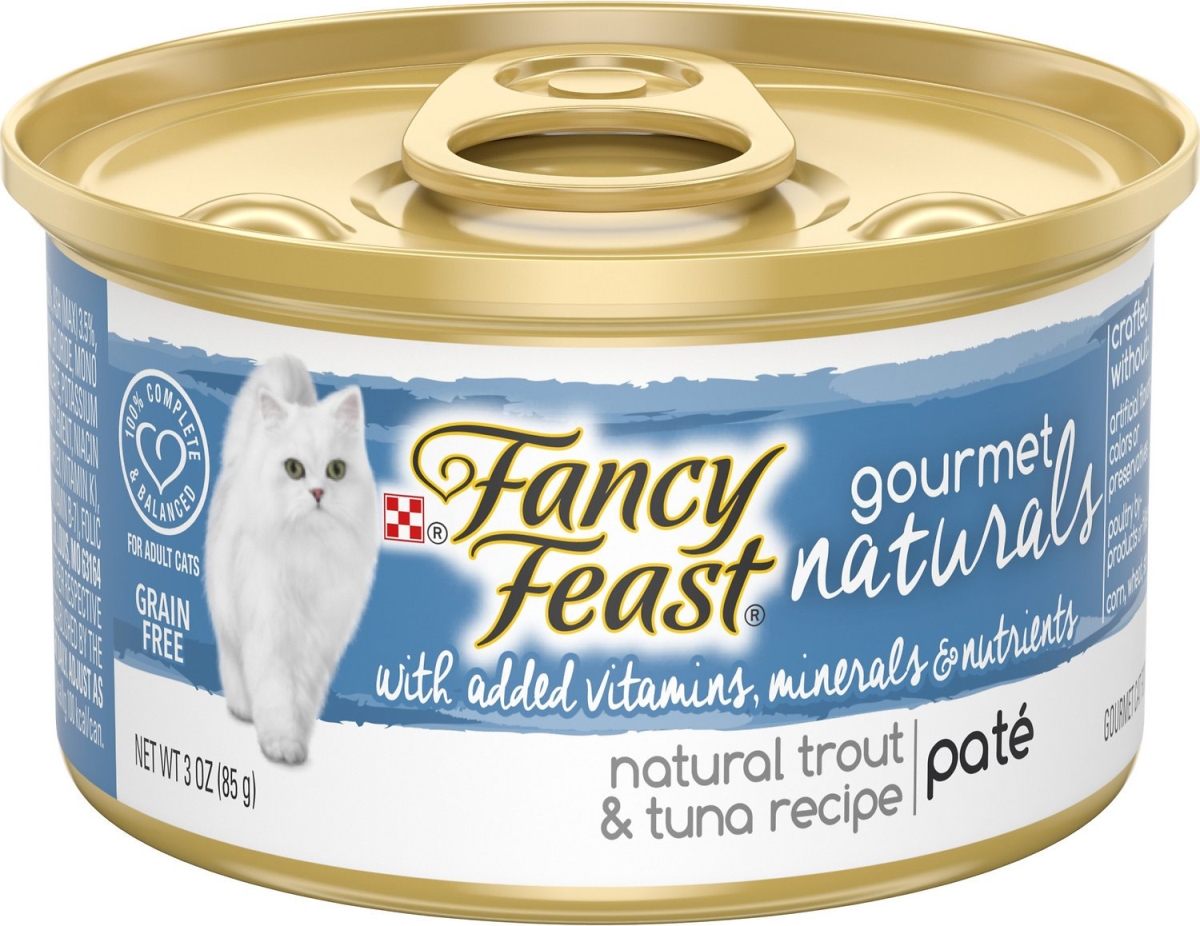 050822 3 Oz Fancy Feast Gourmet Naturals Grain Free Pate Trout & Tuna Recipe Adult Wet Cat Food - Pack Of 12