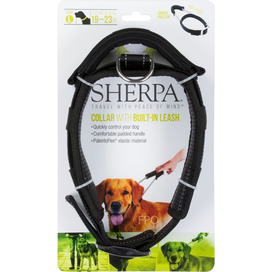 437428 Dog Collar With Built In Leash, Black - Large