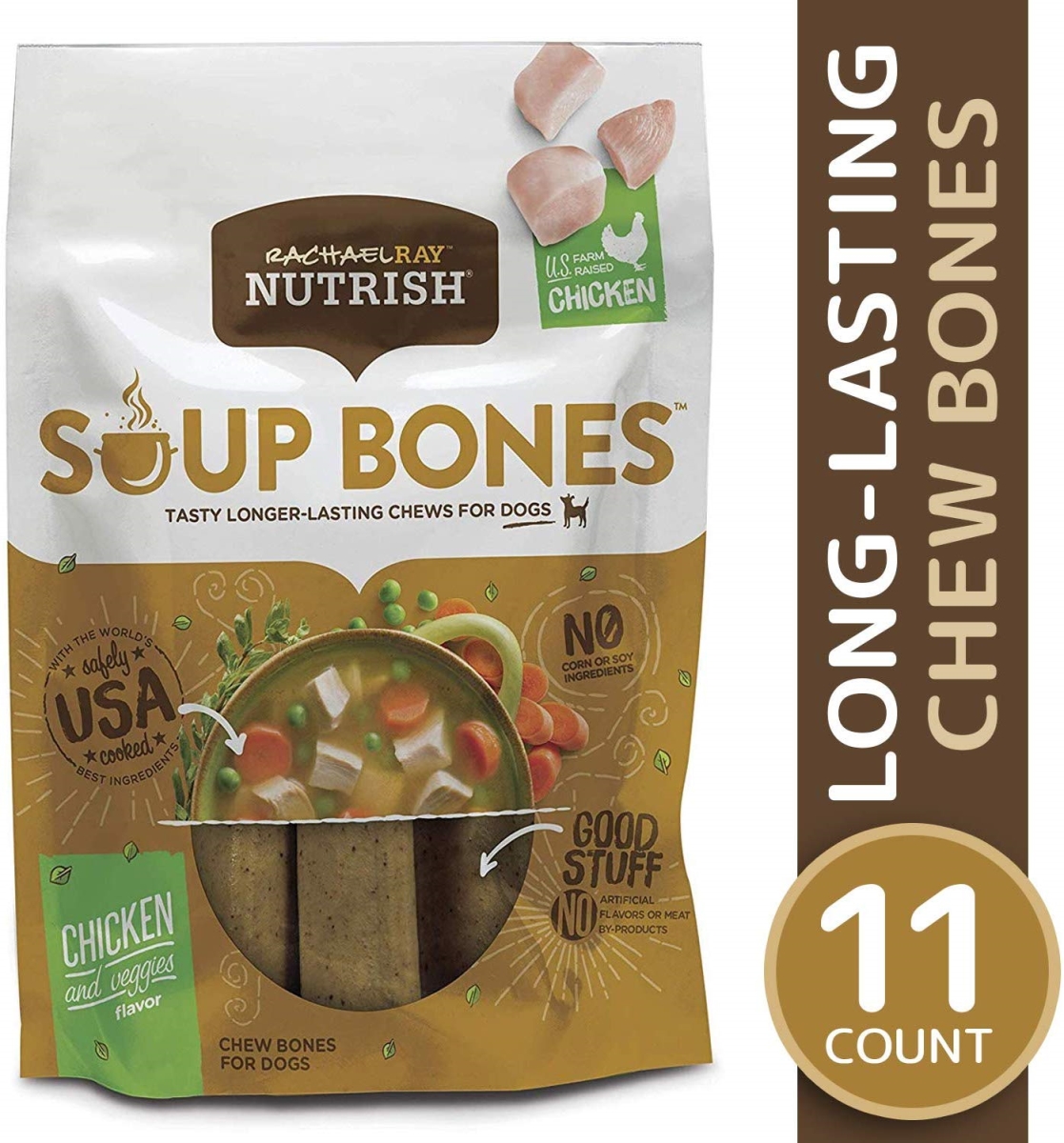 790060 23.1 Oz Rachael Ray Nutrish Soup Bones Dog Treats, Longer Lasting Chicken & Veggies