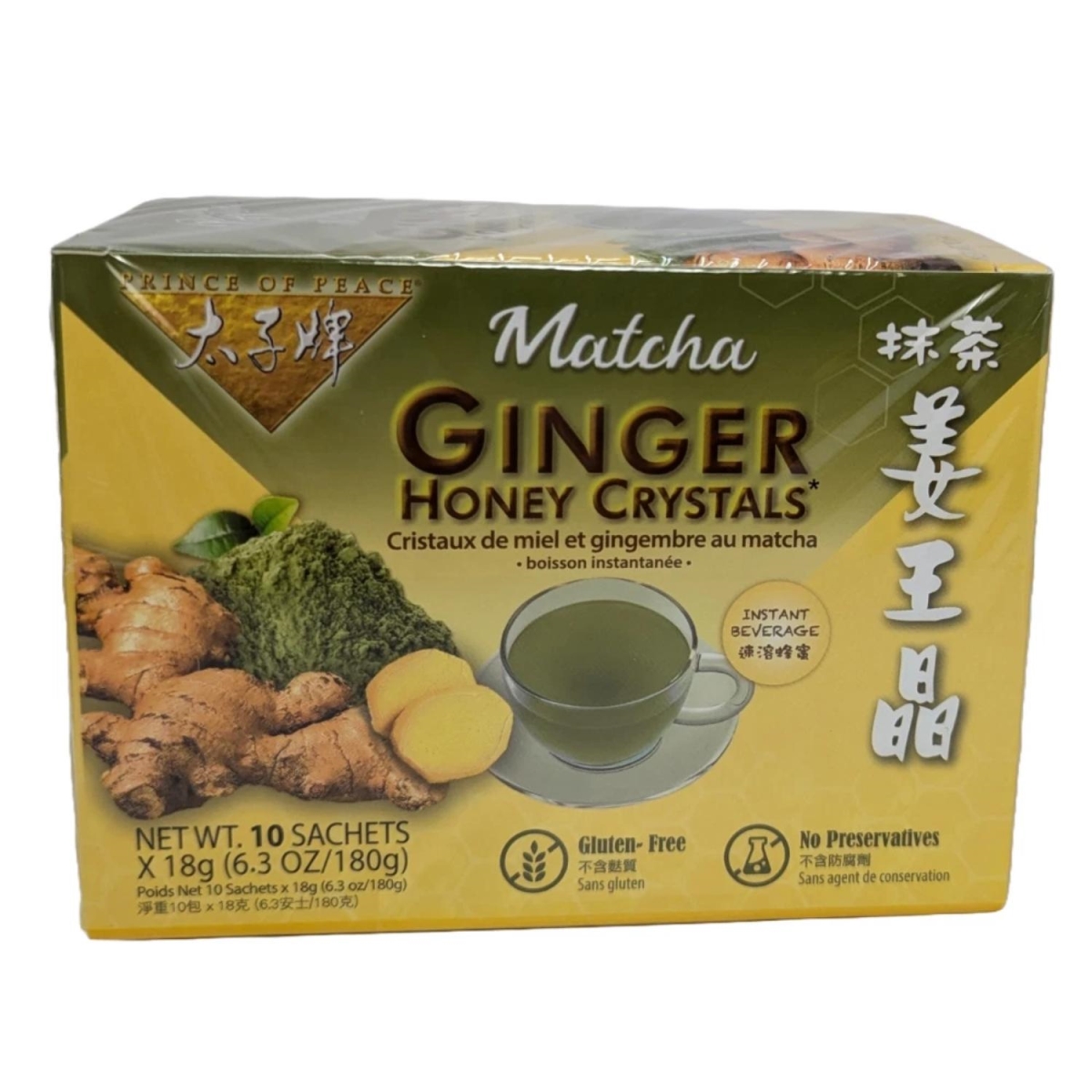 Prince of Peace - Instant Tea Ginger Honey Crystals with Matcha - 10 Sachet(s)