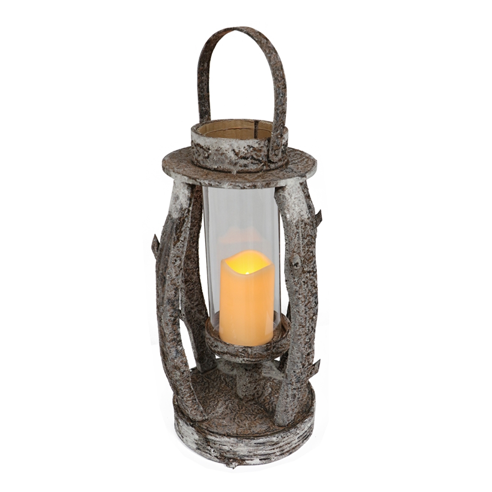 International Round Wooden Lantern With Led Candle - 3 X 4.5 In