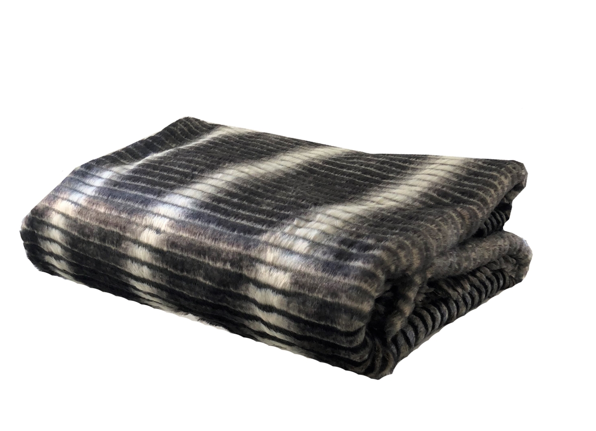 Faux Fur Luxury Throw Blanket, Grey & Taupe - King