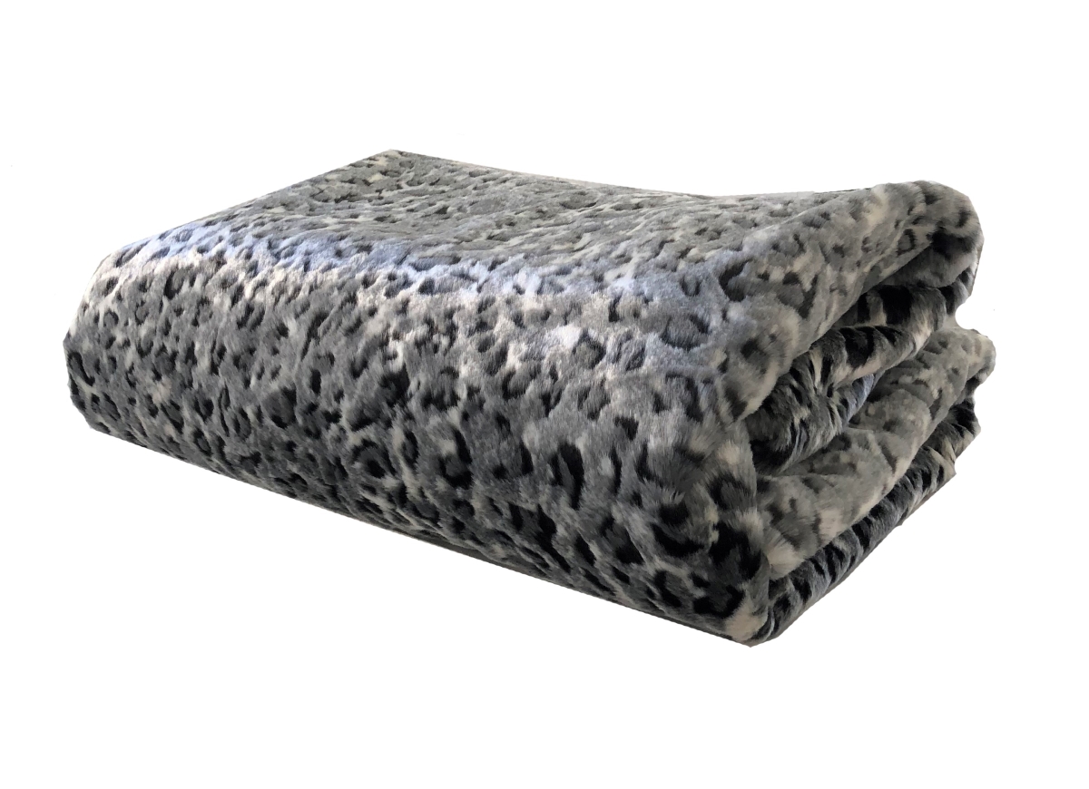 Pbez1665-108x90t Snow Leopard Faux Fur Gray Luxury Throw Blanket, Gray - Queen
