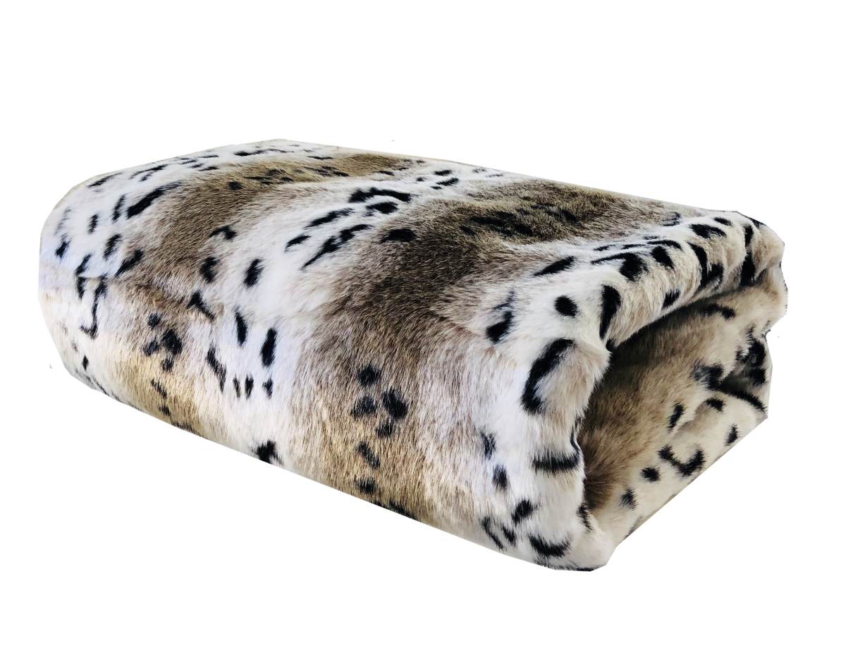 Snow Lynx Faux Fur Luxury Throw Blanket, Neutral - Queen