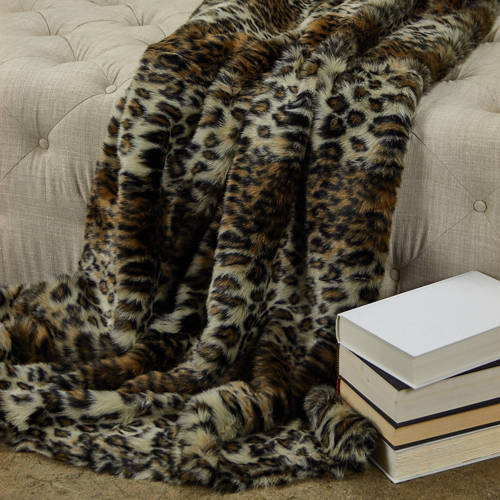 Wild Leo Faux Fur Luxury Throw Blanket, Brown & Beige - California King