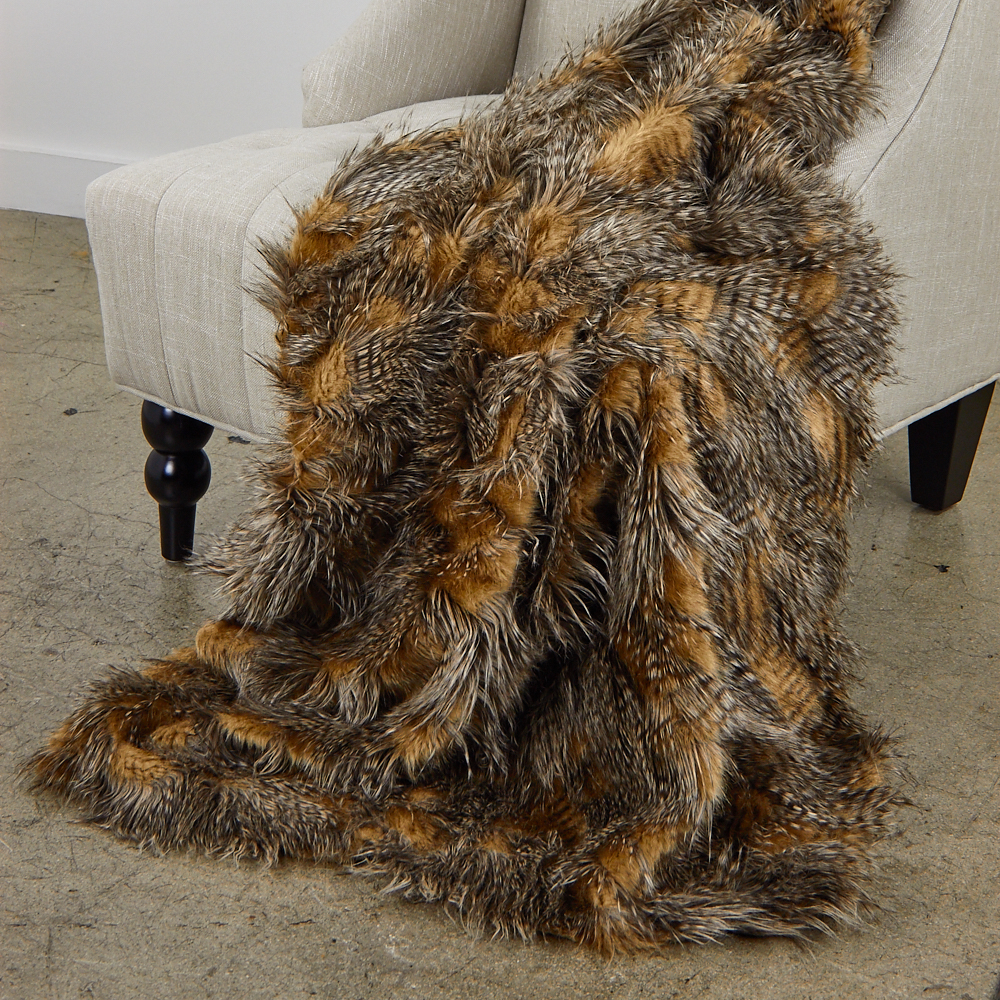 Porcupine Mocha Faux Fur Luxury Throw Blanket, Brown & Grey - Queen