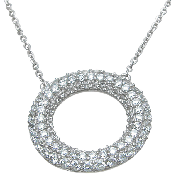 Kkn6955 High Polish Sterling Silver Round Cut Cubic Zirconia Open Circle Necklace
