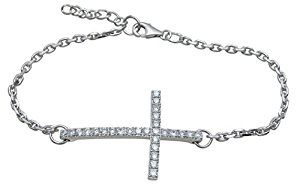 Kkb6892 Sterling Silver High Polish Round Cut Cubic Zirconia Cross Bracelet