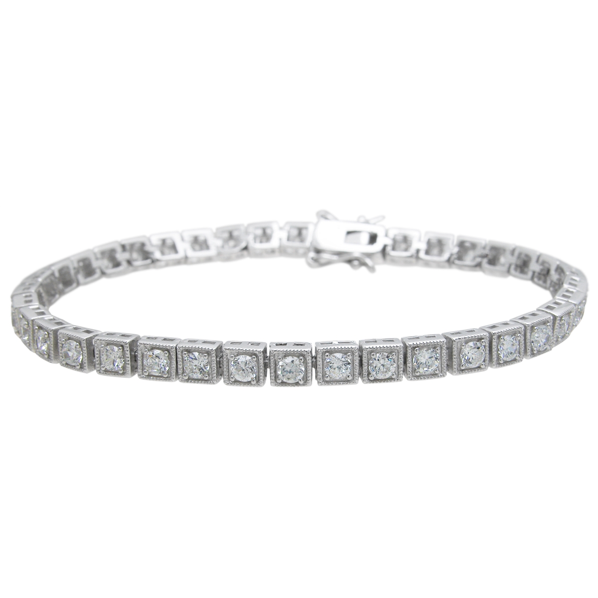 Kkb6904 Brands Sterling Silver High Polish Round Cut Cubic Zirconia Anitque Style Bracelet