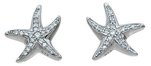 Kke6980 Sterling Silver Round Cut Cubic Zirconia Starfish Earrings