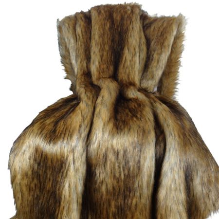 Faux Fur Mountain Coyote Handmade Blanket, Light & Dark Brown - 102 X 116 In.