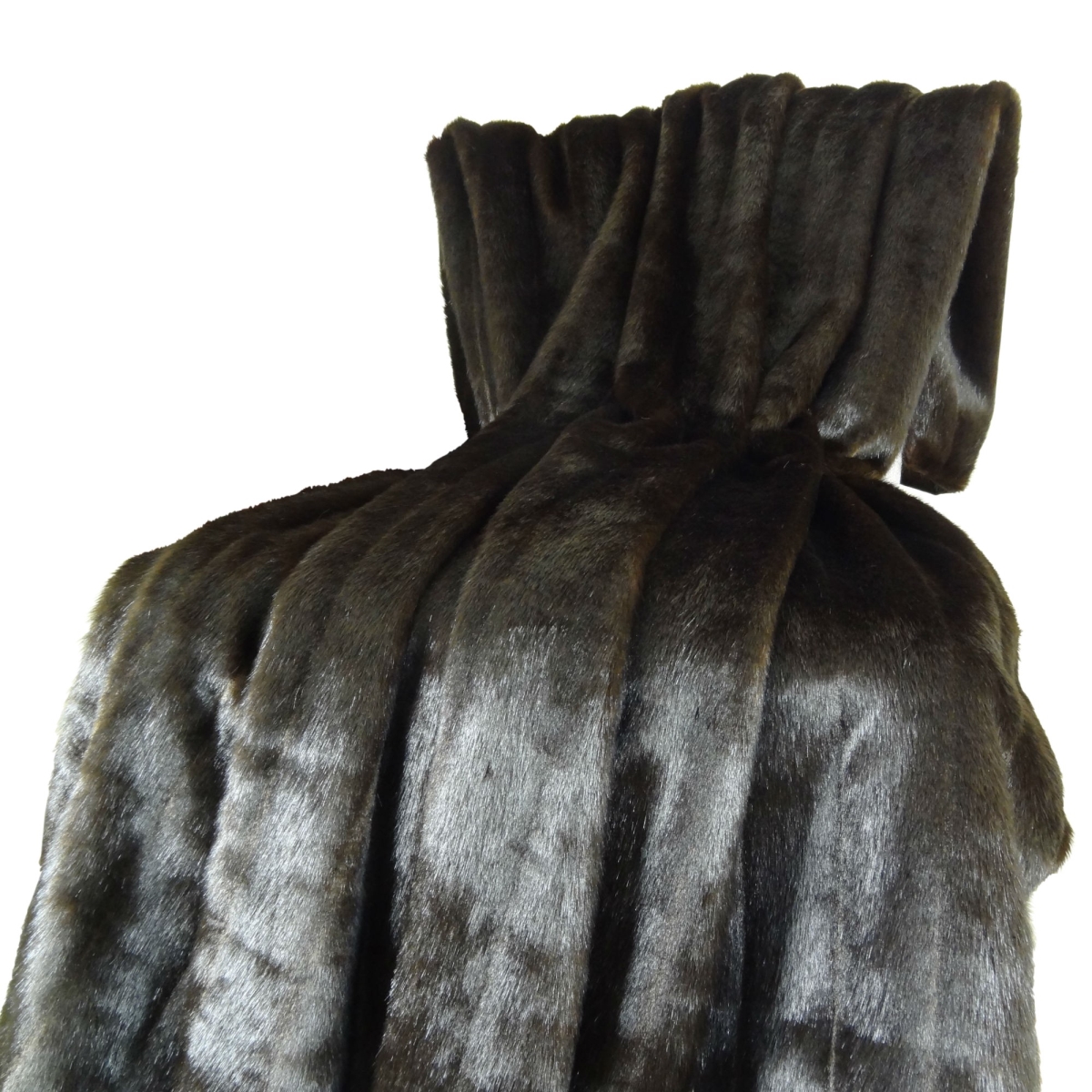 Pb16425-108x90t Tip Dyed Brown Faux Mink Fur Handmade Blanket, Dark & Brown - 108 X 90 In.