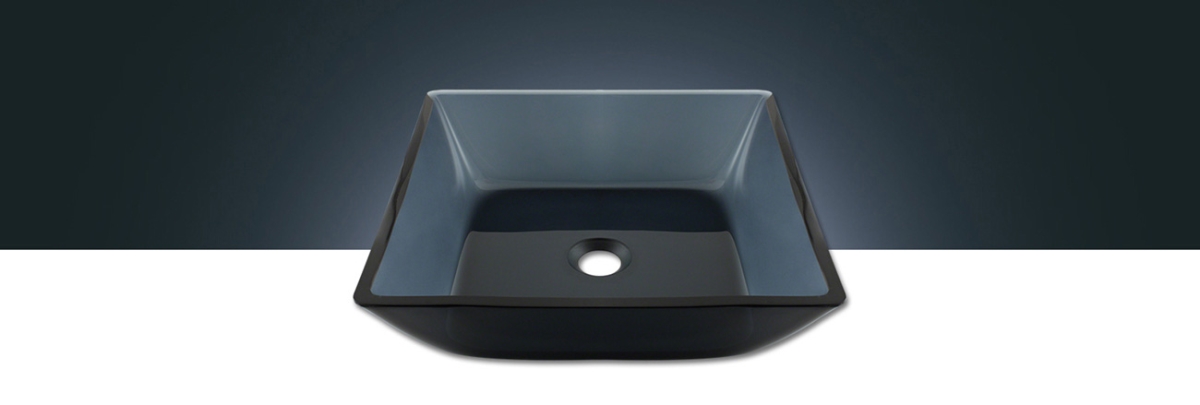 Square Glass Vessel Bathroom Sink, Black