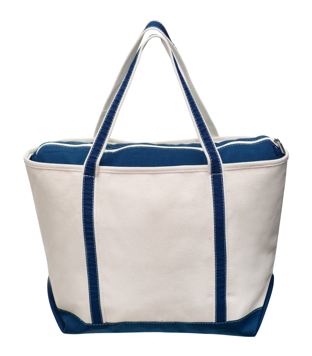Can02z-navy Large Zippered Saling Tote - Natural & Navy