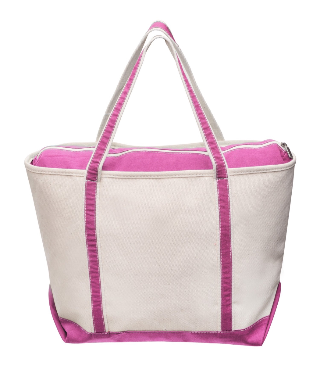 Can02z-pink Large Zippered Saling Tote - Natural & Pink