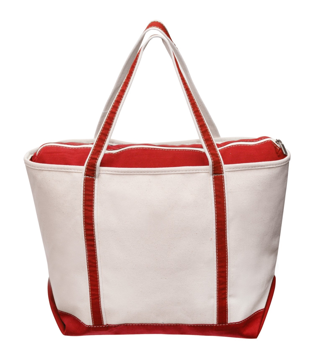 Can02z-red Large Zippered Saling Tote - Natural & Red