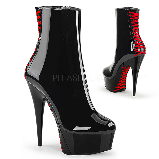 UPC 885487222776 product image for Pleaser DEL1010-B-R-B-12 Womens Platform Soled Ankle Boots Black & Red - Size 12 | upcitemdb.com