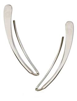 P-021007 Sterling Silver Long Curved Teardrop Ear Climber Pin Earrings