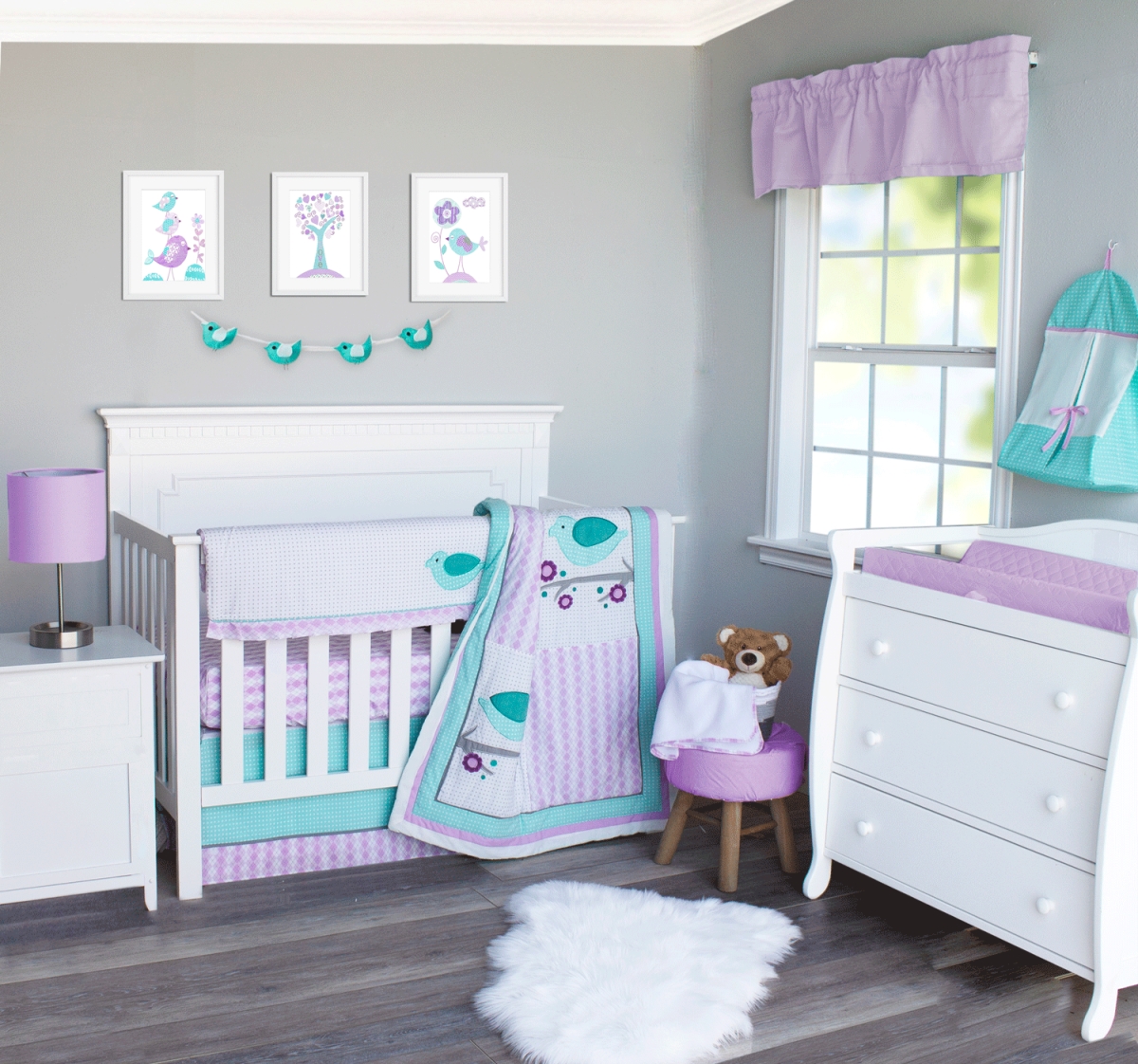 Bdnb-6-love Lovebirds Crib Bedding Set Lavender Turquoise & White - 6 Piece