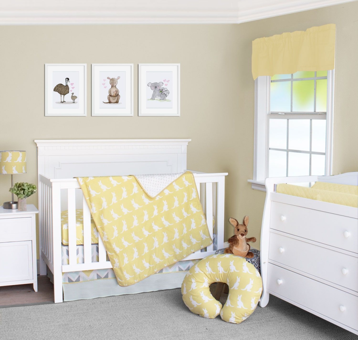 Bdnb-3-kangaroo Honeydew Kangaroo Crib Bedding Set Yellow Gold & White - 3 Piece