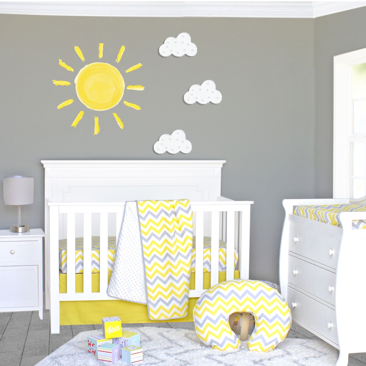 Bdnb-3-sunshine Sunshine Crib Bedding Set Yellow Grey & White - 3 Piece
