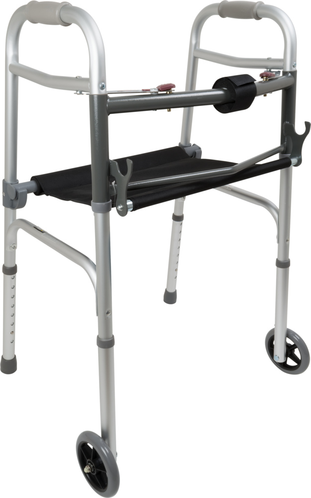 Wkaaw2bst 300 Lb Two Button With Seat & Wheels Walker, Aluminum Adult - Case Of 2