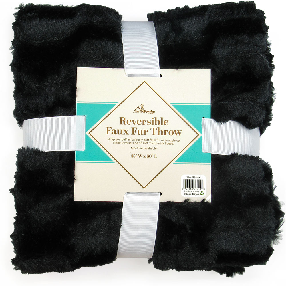 250-ffmmk Faux Fur Micro Mink Blanket, Black - Case Of 10