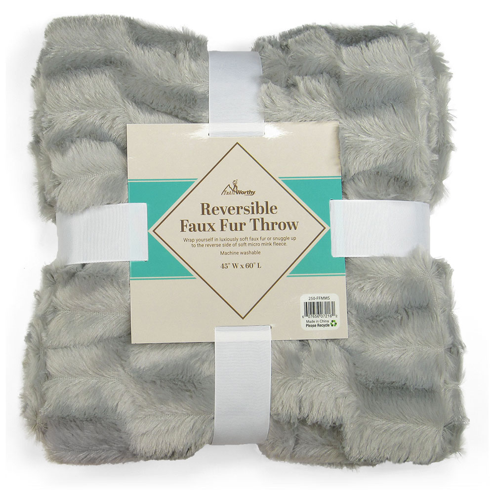 290-ffmms Faux Fur Micro Mink Blanket, Silver