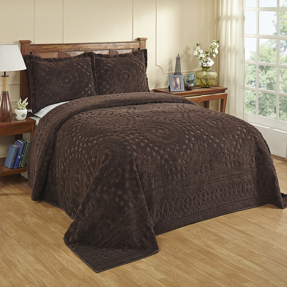 Bsrquch 102 X 110 In. Rio Chenille Bedspread, Chocolate - Queen