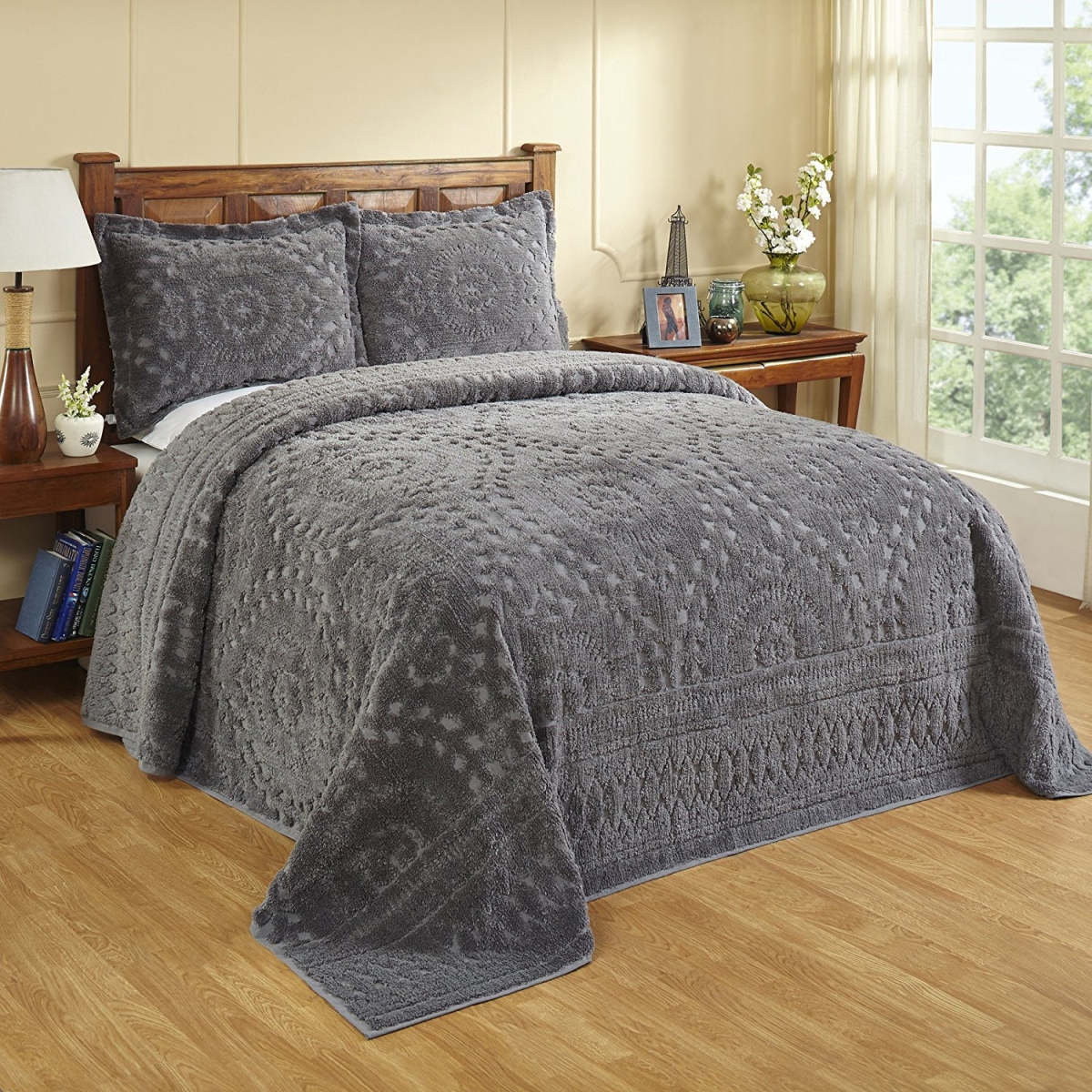 Bsrdogry 96 X 110 In. Rio Chenille Bedspread, Grey - Double