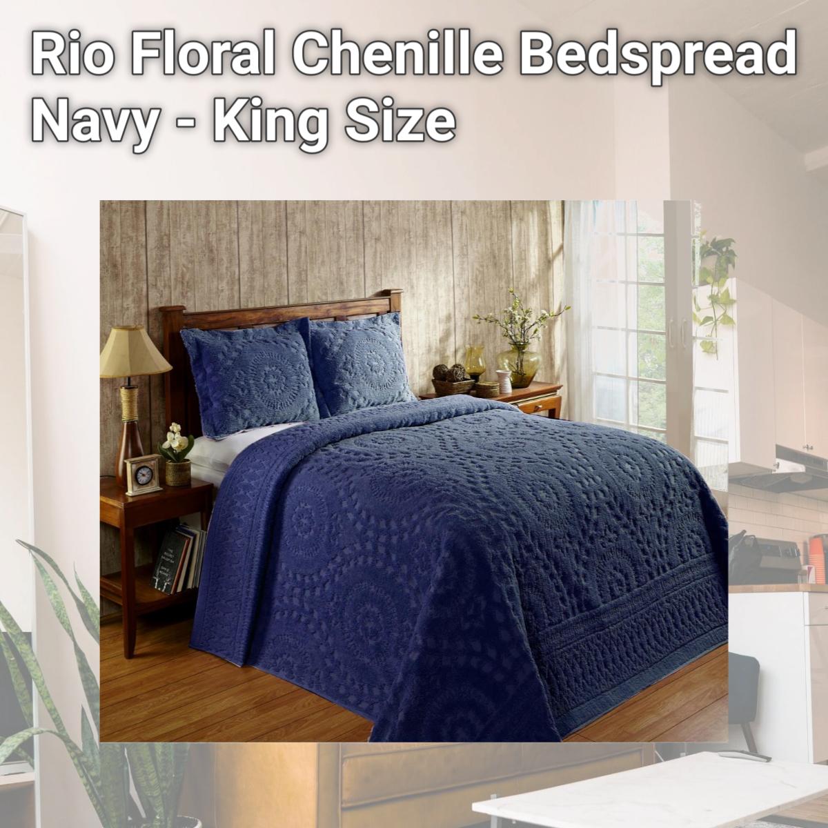 Picture of Better Trends BSRKINV Rio Floral Chenille Bedspread, Navy - King Size