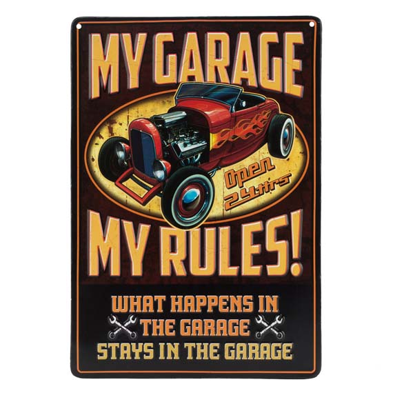 90147602-s My Garage My Rules Embossed Tin Sign